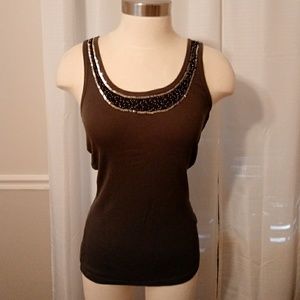 Charcoal gray w/ silver beads & sequins ribbed top